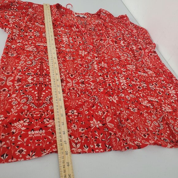 Rose + Olive Womens Red Floral Smockedd Button Front Short Sleeve Top Size 2X - Picture 9 of 10